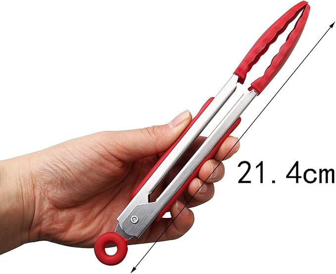 4Pcs Silicone Tongs, Kitchen Tongs 7” Non-slip & Easy Grip Stainless Steel Handle - Smart Locking Clip - Heat Resistant, Food Grade