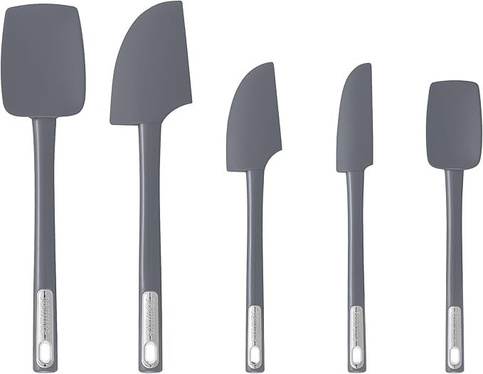 Premium Silicone Spatula Set, Flexible Heat Resistant Non-slip Handle Baking Cooking Rubber Spatulas, Grey