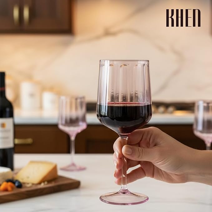 Khen Acrylic Lucia Stemmed Goblets - Unbreakable Wine Glasses Reusable Drinking Cups Dishwasher Safe Elegant Stemware for Cocktail Champagne | Kitchen Bar Party | Set of 6 |14oz | Lilac