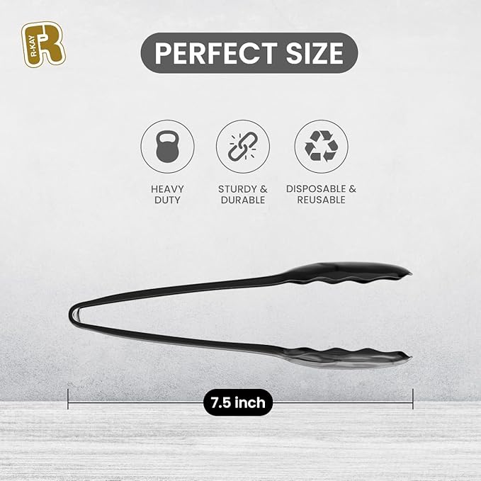 12 Pack Large Plastic Serving Tongs For Buffet - Plastic Serving Utensils For Hot And Cold Food - Disposable Serving Tongs For Parties, Holidays And Gatherings (Black)