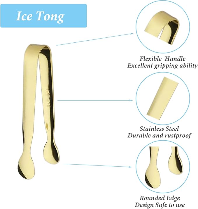 12PCS Ice Tongs Mini Sugar Tong 4.25Inch Stainless Steel Small Serving Tongs, Small Kitchen Tongs for Appetizers,Tea Party, Coffee Bar, Desserts (Gold 12pcs)