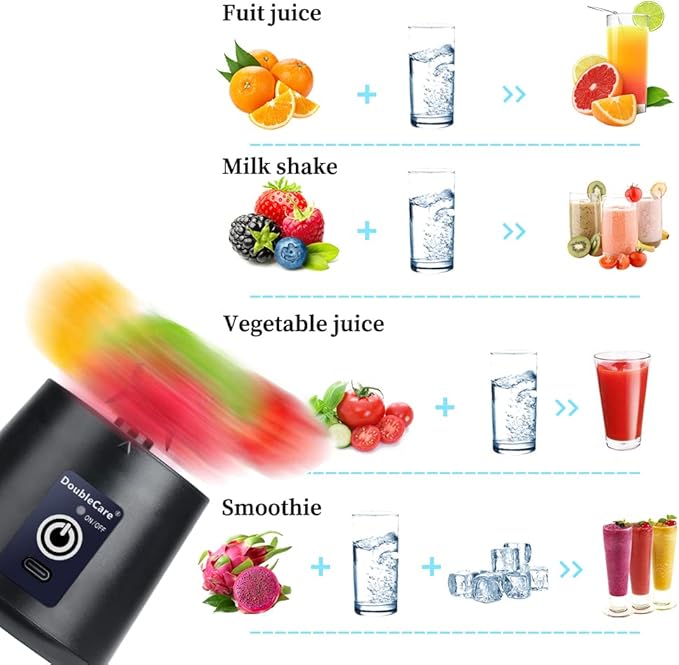 Portable Blender Cup,Electric USB Mini Juicer Blender For Shakes and Smoothies, Juice,380ml, Six Blades Great for Mixing,Black