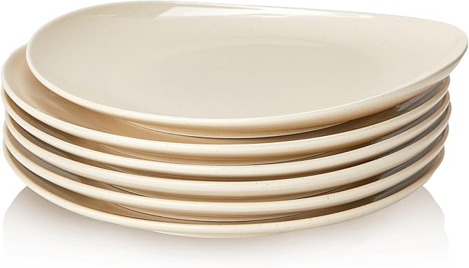 Sweese 11 Inch Porcelain Dinner Plates, Set of 6 - Beige, Vitrified China, Curve Collection, Dishwasher Microwave Safe