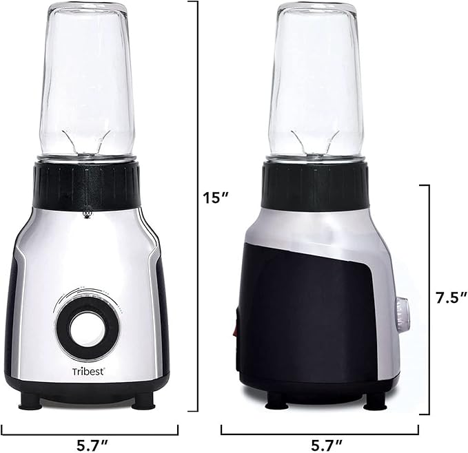 Tribest PBG-5050-A Portable Blender for Shakes and Smoothies with Glass Blender Cups, Chrome