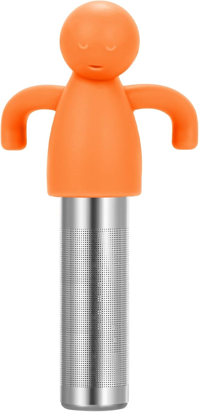 Leden Tea Infuser Cute Tea Strainer for Loose Leaf Tea Stainless Steel Fine Mesh Tea Ball Steeper with Silicone Lid for Mug and Cup, Orange