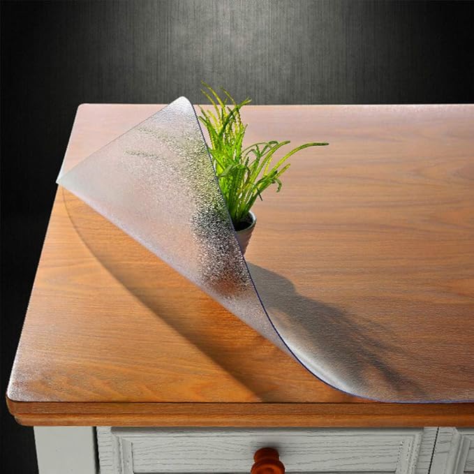 NECAUX Custom Multisize 1.5mm Thick Frosted PVC Table Cover Protector - 44 x 78 Inch Kitchen Wood Grain Vinyl Transparent Table Cover Plastic Protective Pad for Dining Room Table