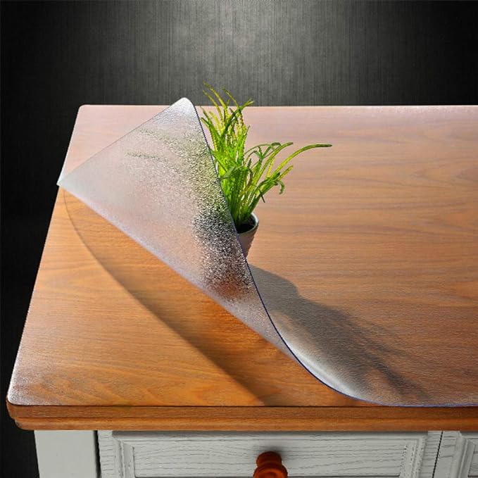 NECAUX Custom Multisize 1.5mm Thick Frosted PVC Table Cover Protector - 60 x 120 Inch Rectangular Vinyl Heat Resistant Table Pads for 10 Foot Meeting Table/Dining Room Table