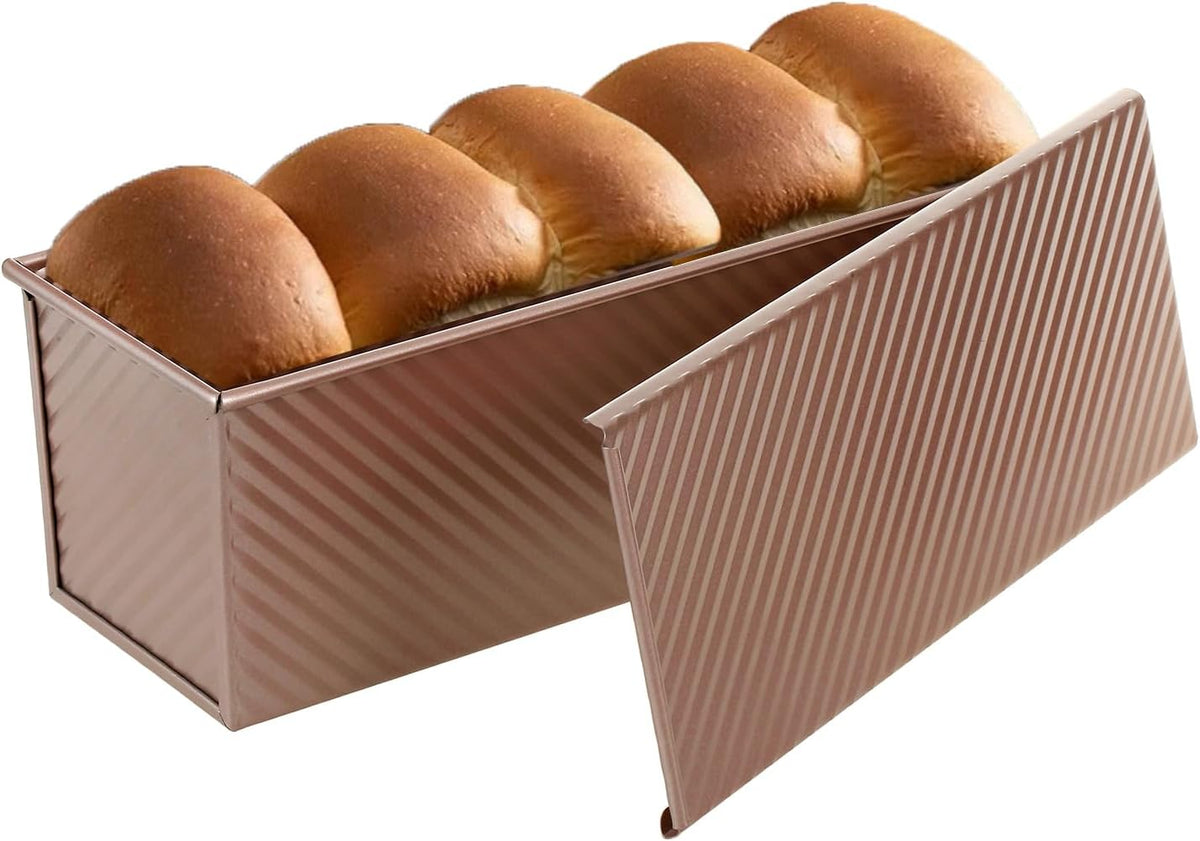 SS&CC Pullman Loaf Pan with Lid 13x4 | 2.2lb Carbon Steel Bread Pan for Homemade Sourdough & Sandwich Bread | Nonstick Bakeware, Heavy Duty & Easy Clean (Gold, 2.2lb)