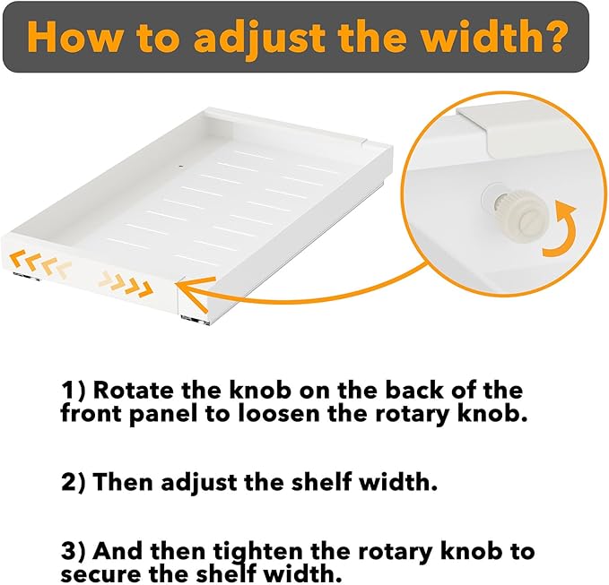 SpaceAid Pull Out Cabinet Organizer, 1 Pack Expandable 11.8"-19.6" (Need to Pull to Widen) Heavy Duty Pull-Out Drawer with Adhesive Tape for Kitchen Storage Cabinets (White, 21" Deep)