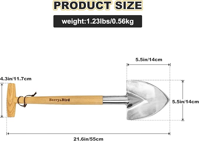 Berry&Bird Perennial Spade, 21.6''Long Trowel for Gardening Root Cutting Tool with Sharp Stainless Steel Blade, Wooden Handle Small Shovel Hand Edger Garden Tool for Planting, Digging & Transplanting
