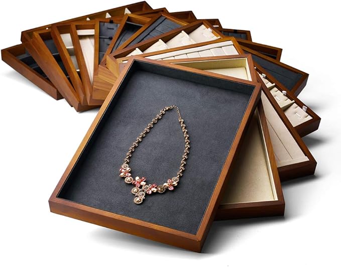 Oirlv Wood 13 Grids Necklace/Bracelet/Pendant Display Tray Jewelry Drawer Organizer Stackable Jewelry Trays (Creamy-white)