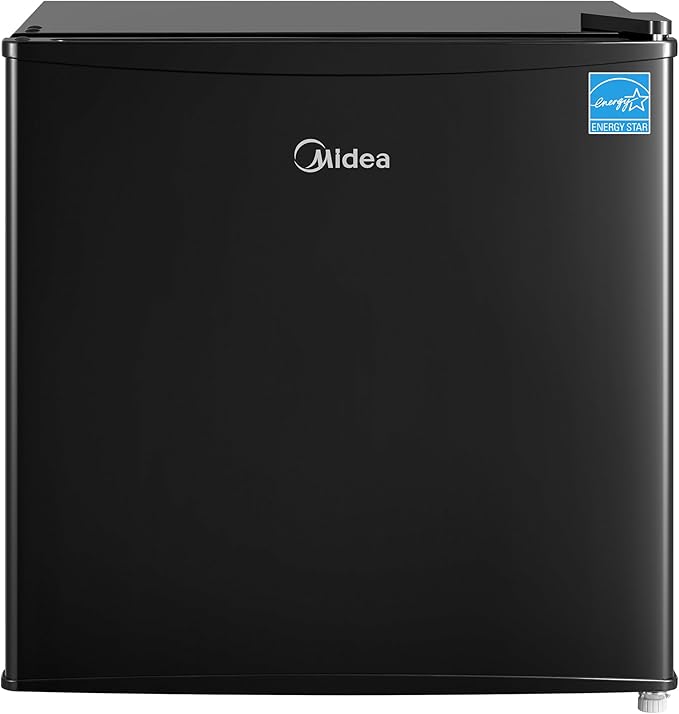 Midea MERM17B0ABB 1.7 Cu Ft Mini Fridge, Compact Refrigerator with Adjustable Thermostat, Reversible Door, Low Noise, Energy Efficient, Ideal for Dorm, Office, Bedroom, Black