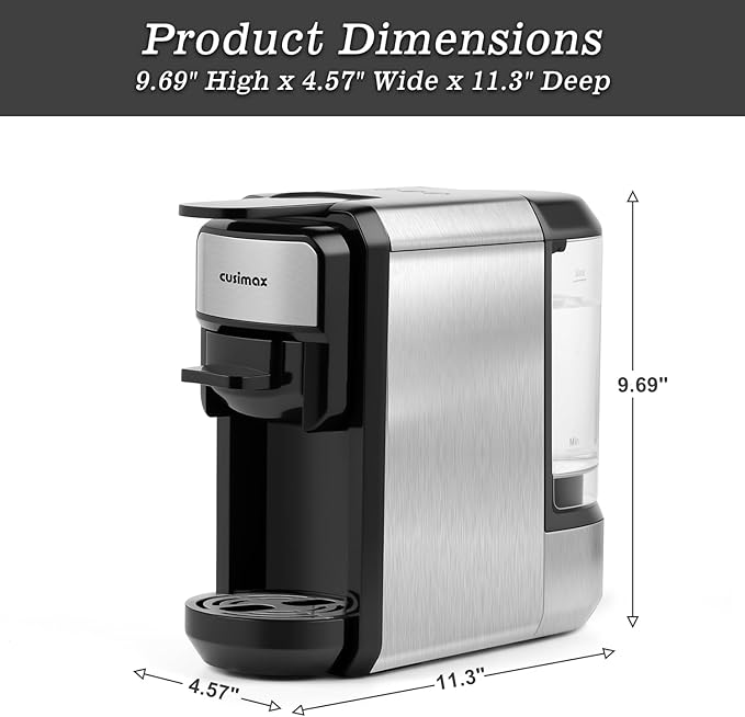CUSIMAX Espresso Machine Single Serve Coffee Machine Compatible with Nespresso Pods, Adjustable Brewing Size, 19Bar Coffee Maker, Stainless Steel Espresso Maker with 20oz Remevable Water Tank