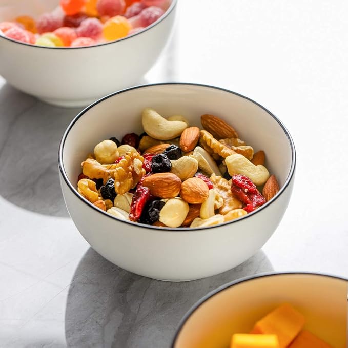 YOLIFE 10 oz Bowls Set of 6, Porcelain Rice Bowl, Soup Bowls, Small Dish Bowl for Ice Cream Dessert Cereal Side Dipping Fruit, Microwave Dishwasher Safe
