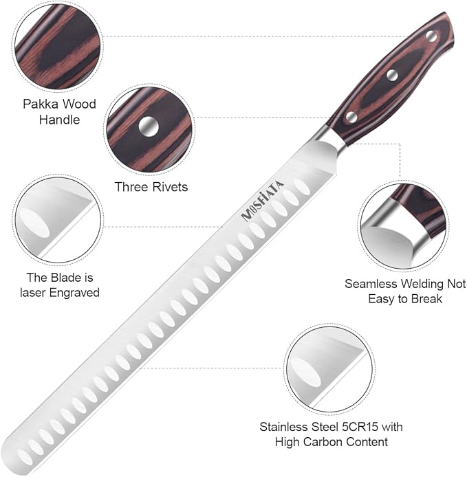 MOSFiATA 12" Slicing Carving Knife –BBQMeat Cutting Knife-Forged High Carbon German Steel – Ergonomic Handle Design-With Gift Box