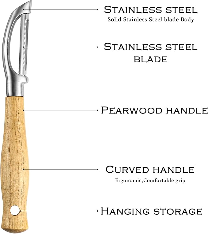 Potato Peeler Stainless Steel Vegetable Peeler,I-Shaped Wooden Handle Peeler,Carrot Apple Veggie Peeler for Home kitchen