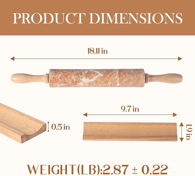 Koville Marble Rolling Pin, Non-Stick Polished Dough Roller, Pasta, Dumpling, Ravioli, Fondant,Pie Crust, Kitchen Baking Pastry Tools Red Marble
