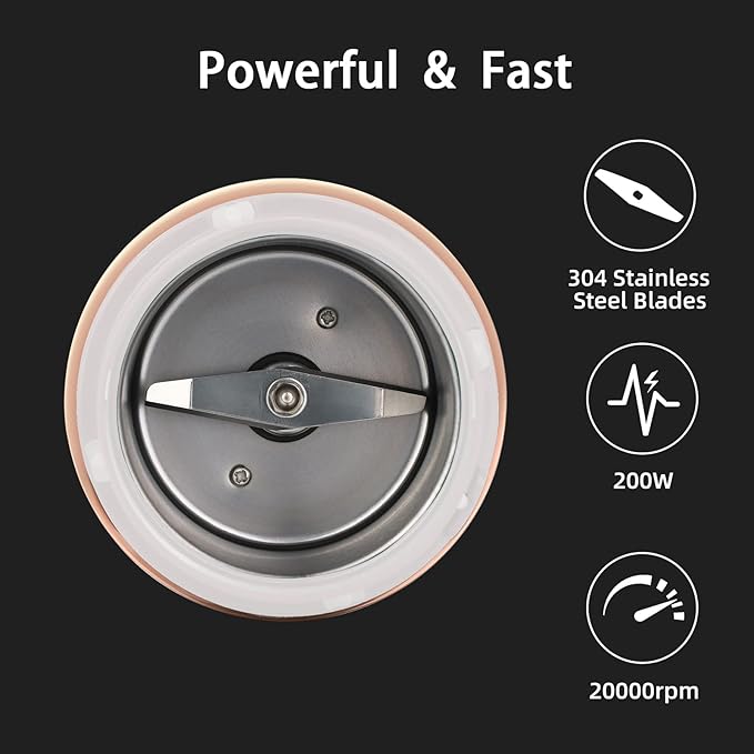 Coffee Grinder Electric for Beans, Spices, Herbs, Grains and Nuts, Stainless Steel Blades, 2.8 oz, White