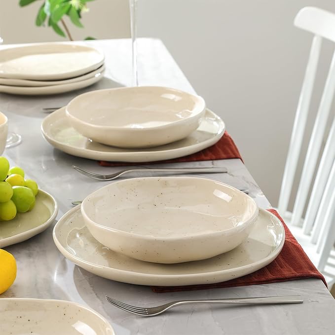 Stone Lain Mirella 4-Piece Pasta Bowl Set Stoneware, Microwave and Dishwasher safe, Beige