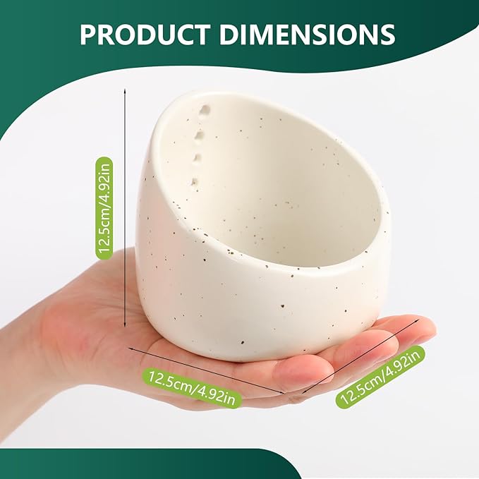 Pottery Herb Stripper Bowl,Handmade Ceramic Herb Stripper, Dishwasher-Safe, different sizes of round holes,kitchenware for root removal(white)
