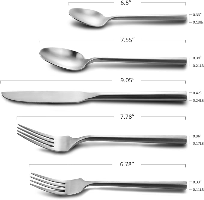 DEACORY Hexagon Serving Silverware Serving Set Flatware Set Cutlery Set Utensil Serving Set Stainless Steel Matte Silver 45 Pieces Service for 8