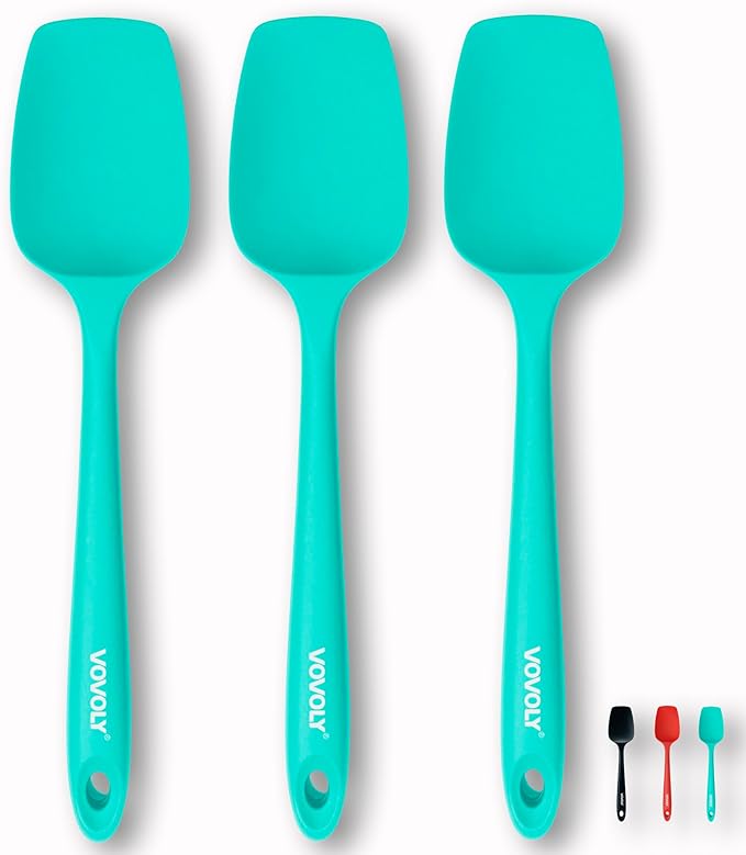 Silicone Spatula Set, High Heat Resistan Rubber Spoon Spatula, Non-Stick Spoonula with Seamless One Piece Design, Flexible Scrapers Baking Mixing Tool, 3 Pack, teal