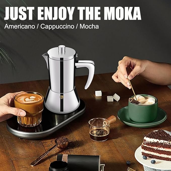 12 Cup Thickened 304 Stainless Steel Moka Pot Stovetop Espresso Maker Cafeteras Italian Percolator Espress Makers Capable Greca Mocha Coffee Machine for Induction Home and Camping 600ml 20oz