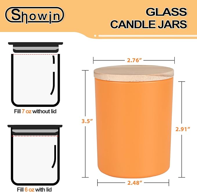 SHOWIN Thick Candle Jars for Making Candles 12 Pcs, 7 OZ Empty Jars with Wood Lids for Candle Making, Sample Container, Fall