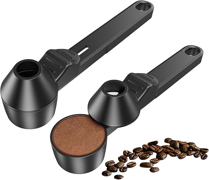 Coffee Scoop & Funnel for Reusable K Cup Refillable Coffee Pods, Coffee Measuring Spoon 2 Tablespoon Capacity, Scoop with Funnel for Ground Coffee, Protein Powder, Tea (Black, 2 Pack)