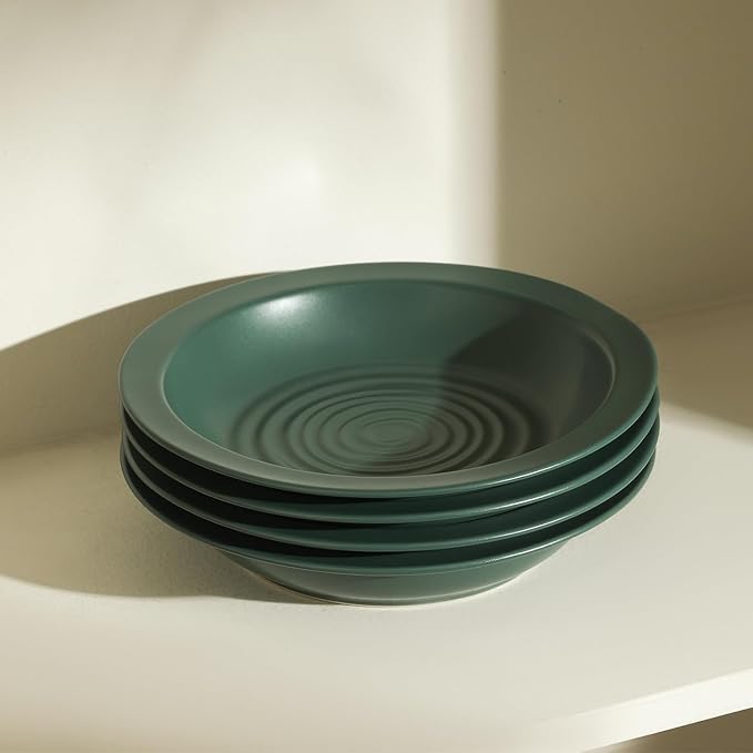 Stone Lain Orbit 24-Piece Dinnerware Set Stoneware, Plates and Bowls Set, Pasta Bowls, Microwave and Dishwasher Safe, Dish Set for 8, Green