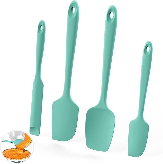 U-Taste 600ºF Heat Resistant Silicone Spatulas: Flexible Food-Grade Silicon Baking Scraper, Kitchen Cooking Mixing Utensils with Upgraded Sturdy Handle Tip for Nonstick Cookware (4-Pc., Aqua Sky)