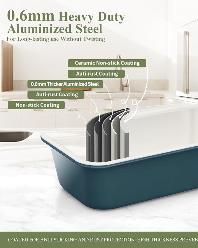 Ceramic Nonstick Baking Pans Set, Non Toxic 30 PCS Stackable Bakeware Sets, 550°F Oven Safe Baking Sheet & Pans, Warp-Free, Dishwasher Safe, PTFE/PFOA/PFOS-Free (Blue)