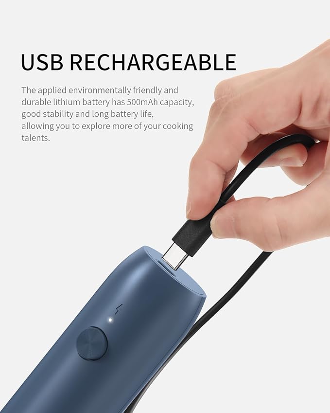 CIRCLE JOY Rechargeable Milk Frother Handheld with Stand, Coffee Frother Wand Drink Mixer with Dual Spring Whisk for Coffee, Cappuccino, Lattes, Frappe, Matcha and Hot Chocolate, Blue