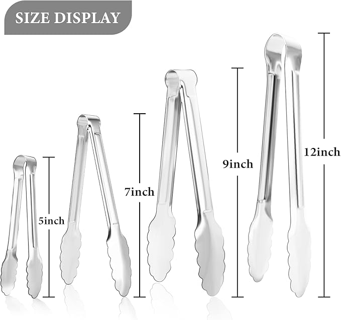 8 Pack Serving Tongs XEVOM Kitchen Tongs,Buffet Tongs, Stainless Steel Food Tong Serving Tong,small tongs (12inch)