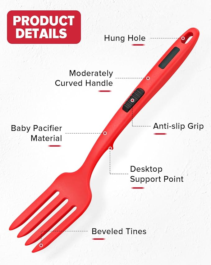 Silicone Flexible Cooking Fork, 11.6 Inch Heat Resistant, Large Non Stick, Mash Food, Whisk Eggs (BR)