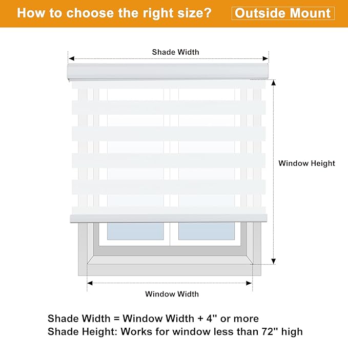 Persilux Zebra Blinds for Windows, Cordless Roller Shades Window Treatments (37" W x 72" H, White) Light Filtering Dual Layer Roller Window Shades Light Filtering Sheer Shades for Home and Office