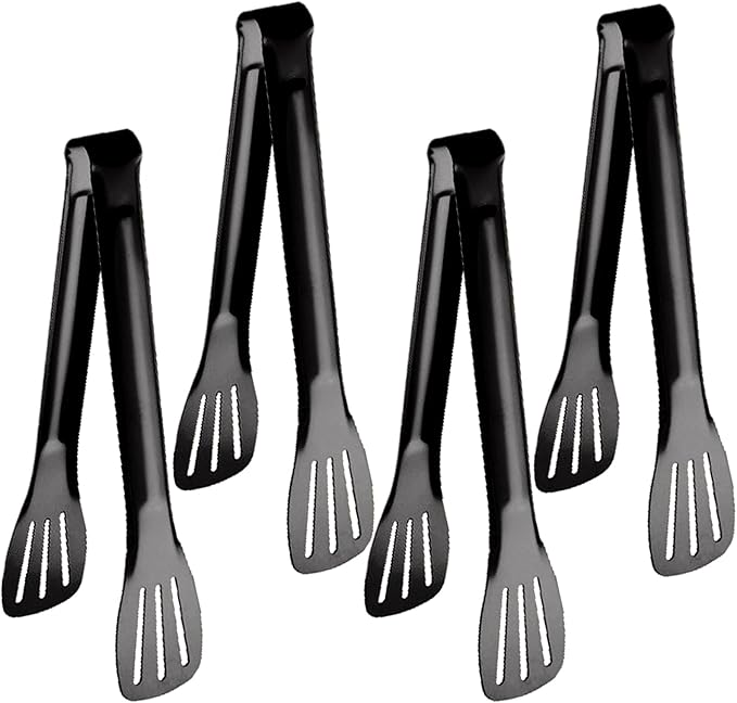 4 PCS Serving Tongs Black Tongs 9 Inch Serving Utensils Stainless Steel Serving Tongs for Salad Buffet Appetizer Dessert Tong for Food Parties