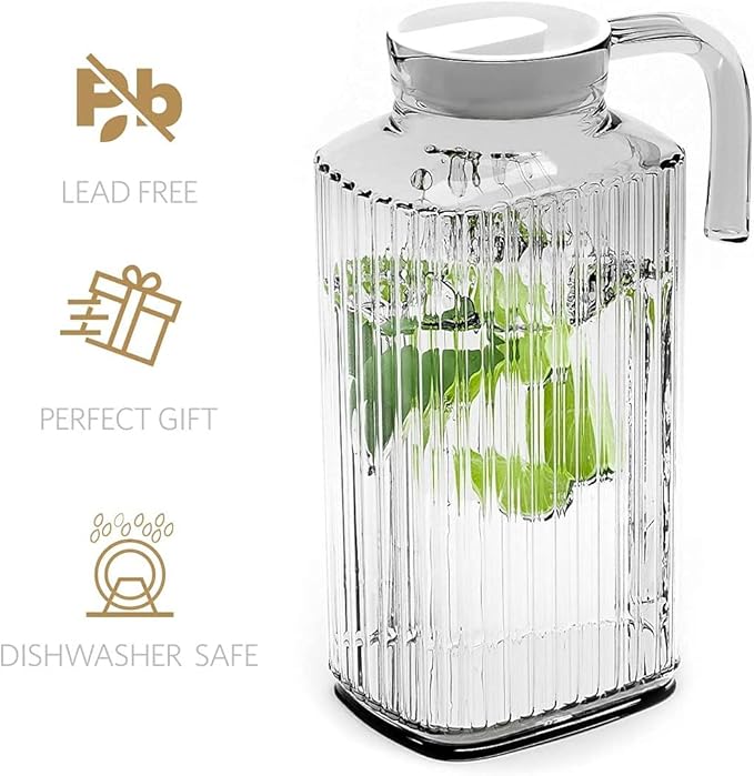 Fridge Pitcher – 60 OZ. Glass Water Fridge Pitcher with Lid By Home Essentials & Beyond Practical and Easy to use Fridge Pitcher Great for Lemonade, Iced Tea, Milk, Cocktails and more Beverages.