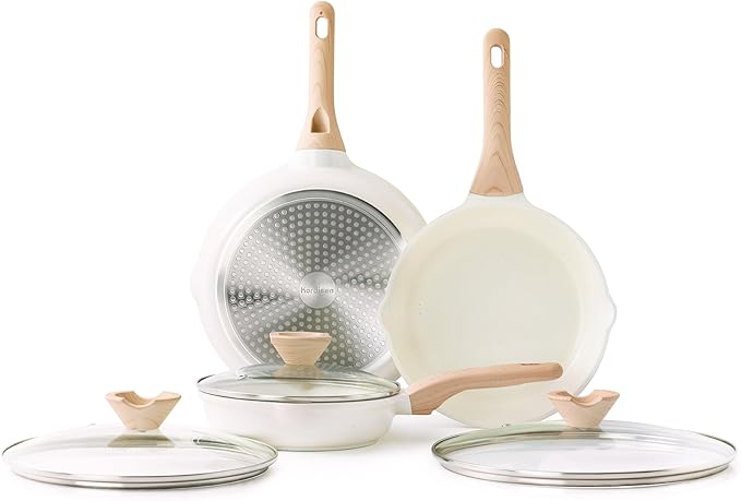 Kordisen Ceramic Nonstick Frying Pan Skillet Set with Lid, 3 Piece Ceramic Pans for Cooking Non Toxic, Healthy Induction Cookware, Stay-Cool Handle, PFOA & PFAS Free (8 Inch, 9.5 Inch, 11 Inch)