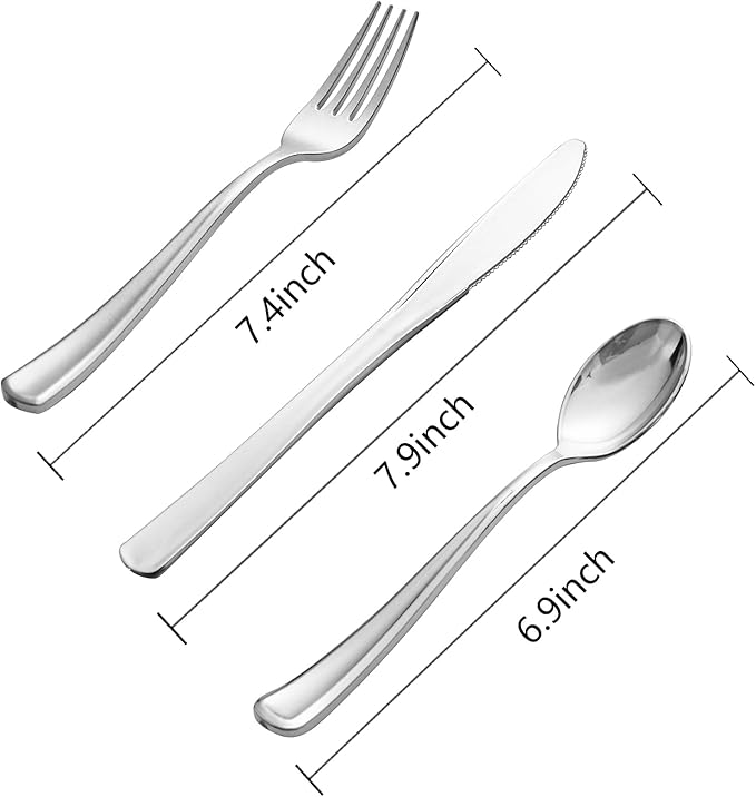 WDF 500PCS Silver Plastic Silverware - Plastic Silver Utensils - 250 Forks, 125 Spoons, 125 Knives, Heavy Duty Disposable Silverware Sets for Parties, Wedding, Christmas