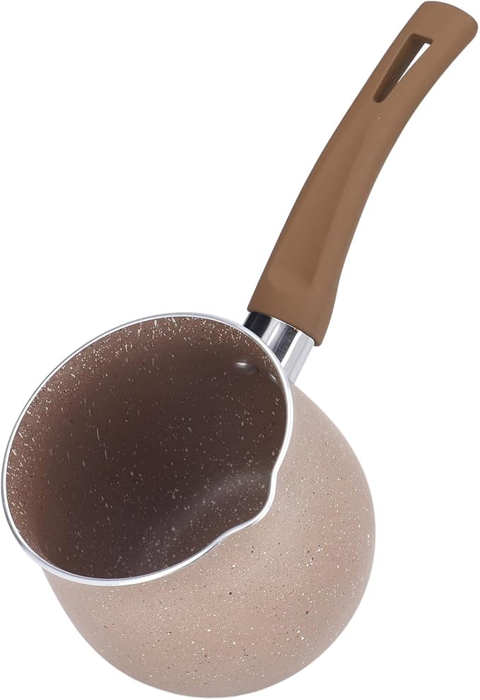 Single Handle Coffee, Pot Mini Milk Pan Aluminum turkish coffee pot Warmer Boiling Alloy Non Stick Anti Scalding for CookingBrown (Brown)