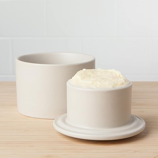 Now Designs French-Style Stoneware Butter Crock for The Counter, Matte Natural