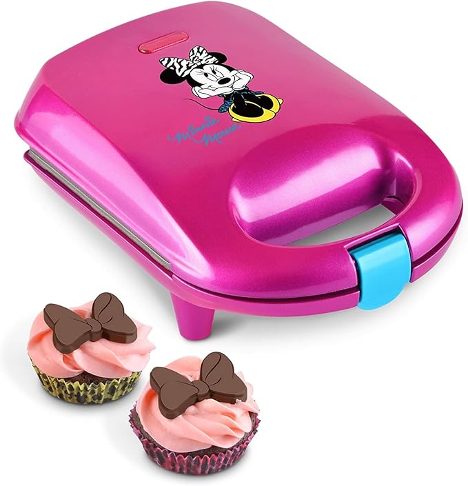 Disney Minnie Mouse Mini Cupcake Maker with Liners by Select Brands - Appliance for Convenient Baking - Small Kitchen Appliance with Nonstick Coating & Latching Handle - Cupcake Maker Kit with Manual