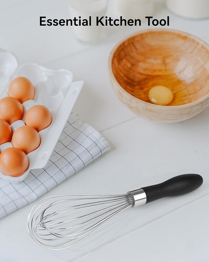 10-Inch Stainless Steel Kitchen Whisk, Ergonomic, Non-Slip Handle, Dishwasher Safe, Perfect for Beating Eggs, Mixing Batter, Whipping Cream