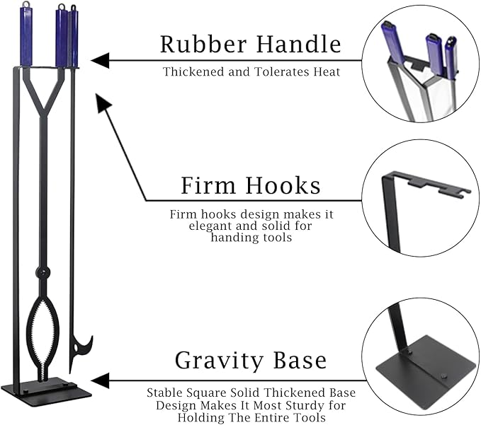 Heavy Duty Fire Pit Tools Set with 40" Fire Poker and Log Grabber Wrought Iron Large Fireplace Tool Set with Metal Stand,Solid Steel Firewood Grabber for Campfire Backyard Bonfire Indoor&Outdoor Use