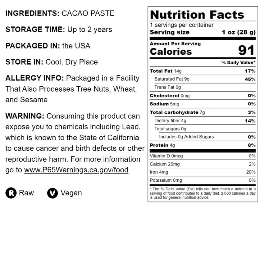 Food to Live Cacao Paste Wafers, 5 Pounds - Premium Raw Cacao Liquor, Pure, Unsweetened, Vegan, Bulk. Rich in Antioxidants, Essential Minerals. Perfect for Homemade Desserts, Chocolate Bars