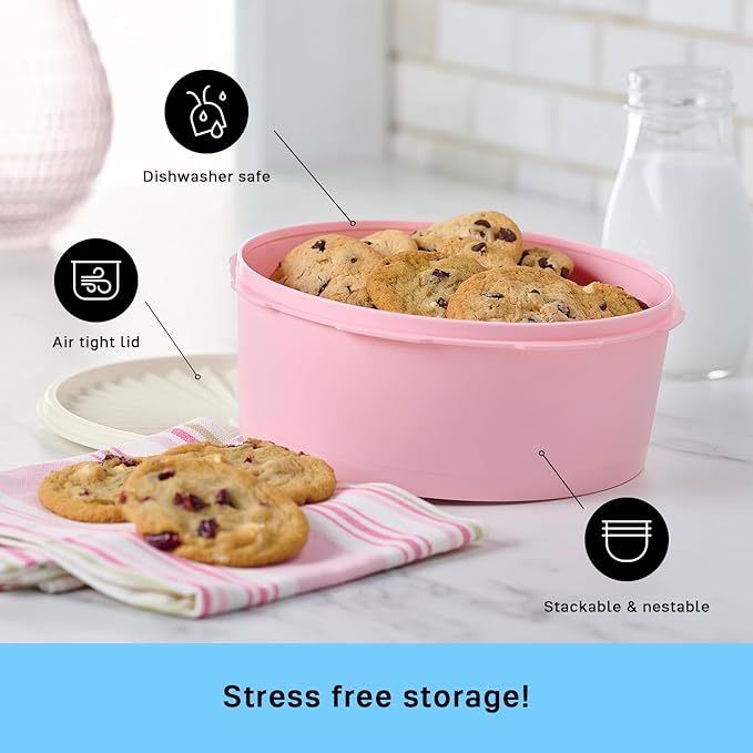 Tupperware Heritage Collection 7.6 Cup Cookie Canister, Vintage Light Pink Color, Dishwasher Safe and BPA Free Container (1.8 L)