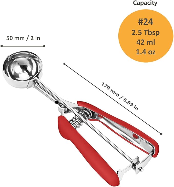Cookie Scoop, Ice Cream Scoop, 2.5Tbsp/42ml/1.4 oz Cookie Scoops for Baking, 18/8 Stainless Steel Cookie Scooper for Baking, Cookie Dough Scoop, Ice Cream Scooper with Trigger Release (Red)