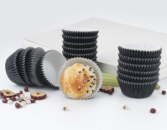 Gifbera Mini Black Foil Cupcake Liners Wrappers Metallic Baking Cups for Baby Shower Holiday Party, 300-Count