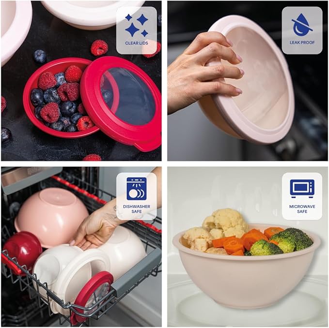 WHYSKO Mixing Bowl Set, 12 Piece Colorful Plastic Mixing Bowls with Lids Set for Food Prep Storage and Serving, Microwave and Dishwasher Safe for Kitchen Baking Cooking